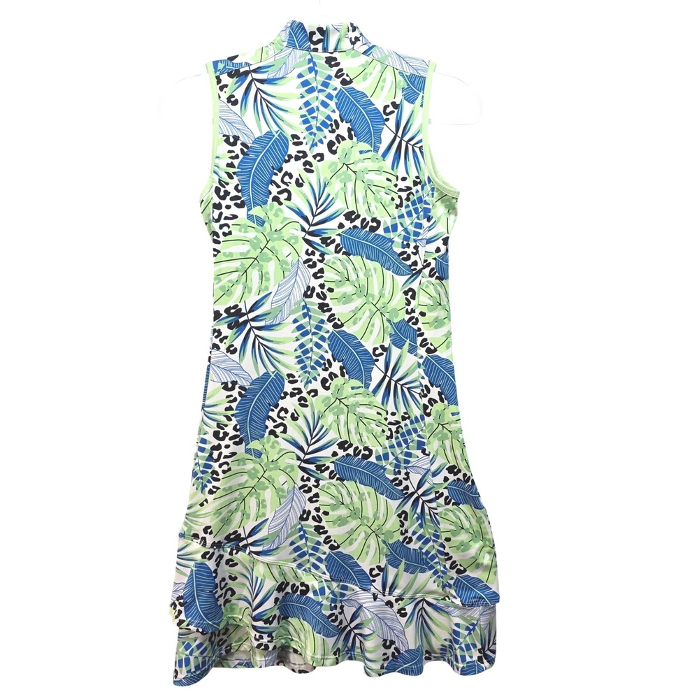 Tail Golf Dress Womens XXS 2XS Tropical Leopard Print Green Blue Zip Pocket - Picture 2 of 10